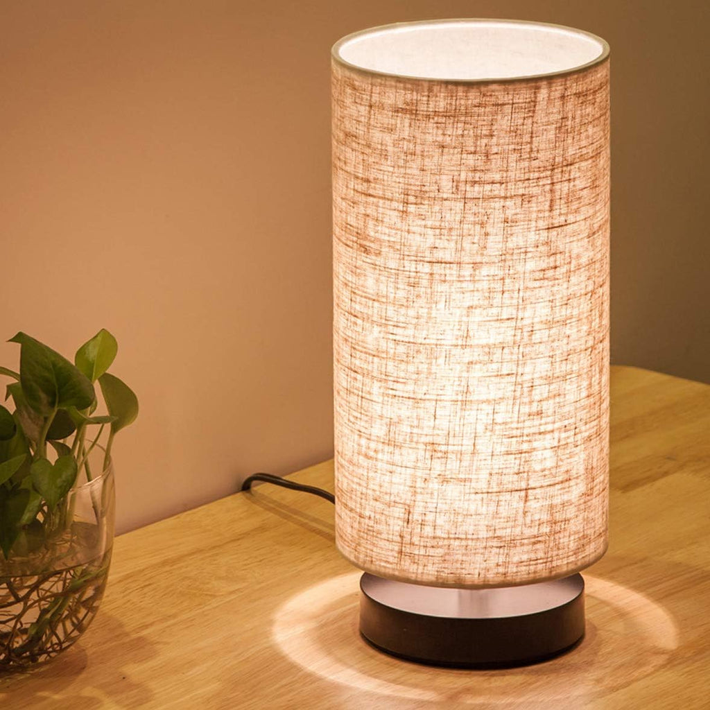 lifeholder Table Lamp, Bedside Nightstand Lamp, Simple Desk Lamp, Fabric Wooden Table Lamp for Bedroom Living Room Office Study, Cylinder…