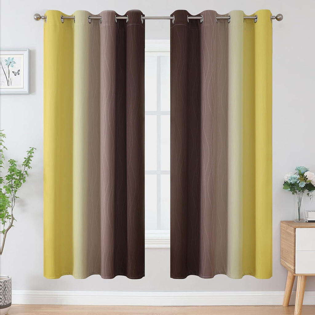 Estelartextiler Estelar Textiler Brown and Yellow Blackout Curtains for Living Room, Full Room Darkening Grommet Ombre Curtains for Bedroom…