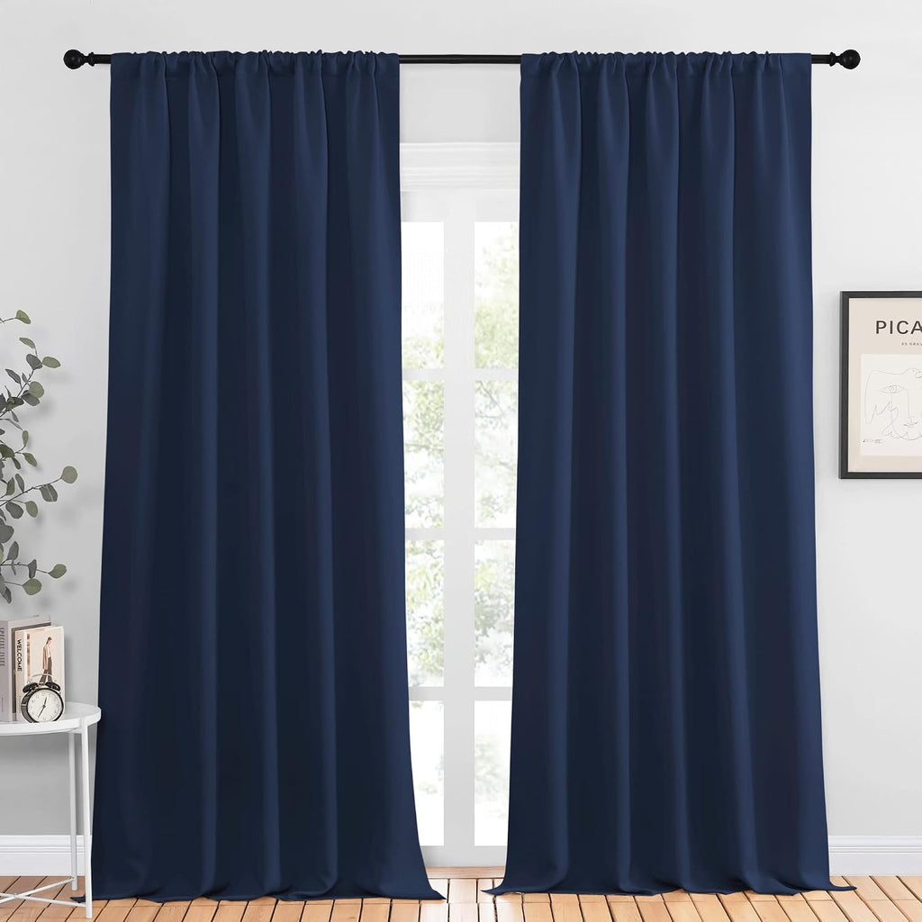 NICETOWN Navy Curtains Blackout Draperies - Modern Design Thermal Insulated Rod Pocket Blackout Drapes for Kid's Bedroom, Window Covering…