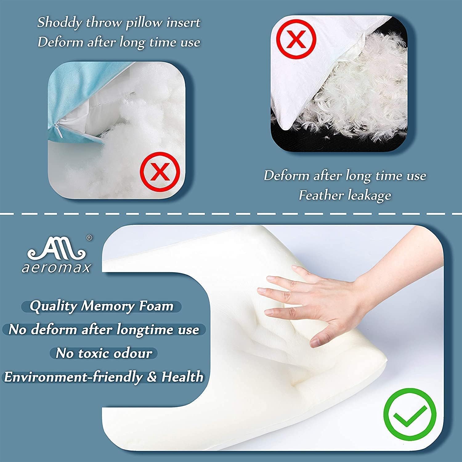 Amaeromax AM AEROMAX 12 × 20 Pillow Insert (Pack of 2) Memory Foam Lumbar Support Throw Pillow Sham Rectangular for Decorative Cushion Bed…