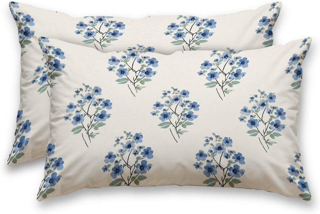 HOMETITUTE Blue Floral Pillow Covers Decorative Pack of 2 Satin 12x20 Inch Vintage Botanical Flower Art Lumbar Throw Pillow Cases for…
