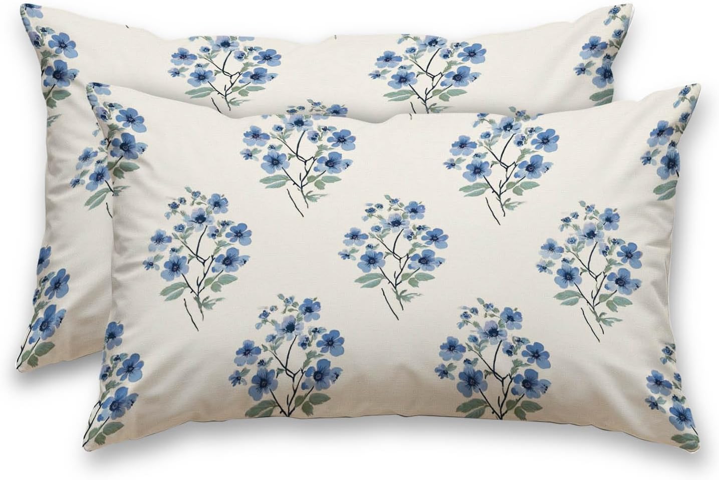 HOMETITUTE Blue Floral Pillow Covers Decorative Pack of 2 Satin 12x20 Inch Vintage Botanical Flower Art Lumbar Throw Pillow Cases for…