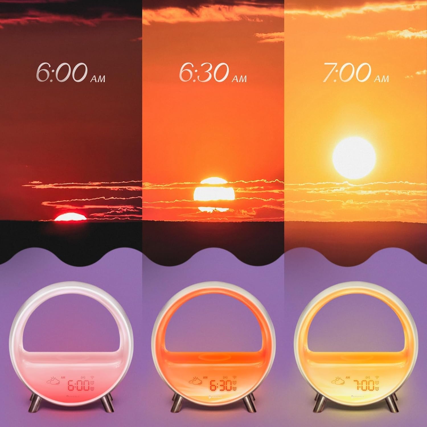Dekala 5G Arches Gradual Sunrise Alarm Clock Loud Alarm Clock for Heavy Sleepers with Wireless Charging Sunset White Noise Sleep Sound…