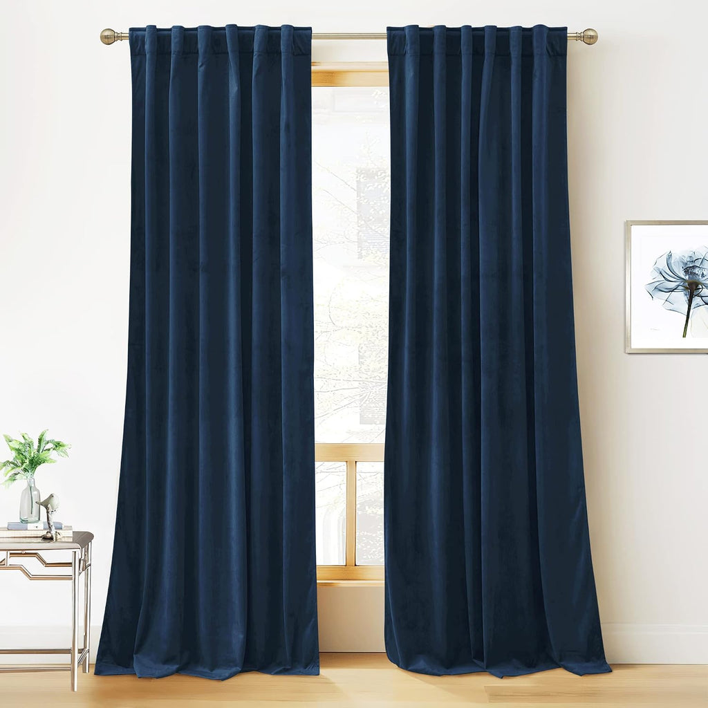 Rybhome RYB HOME Blue Velvet Curtains 84 inches - Blackout Curtains for Living Room, Thermal Insulated Noise Reducing Panels Soft Luxury Wi…