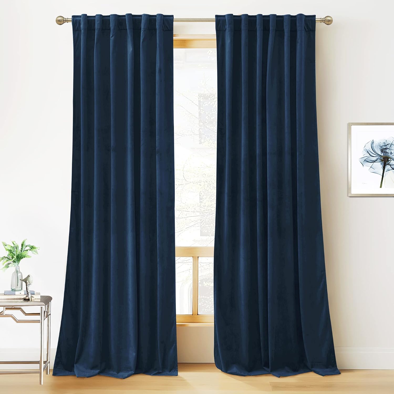 Rybhome RYB HOME Blue Velvet Curtains 84 inches - Blackout Curtains for Living Room, Thermal Insulated Noise Reducing Panels Soft Luxury Wi…