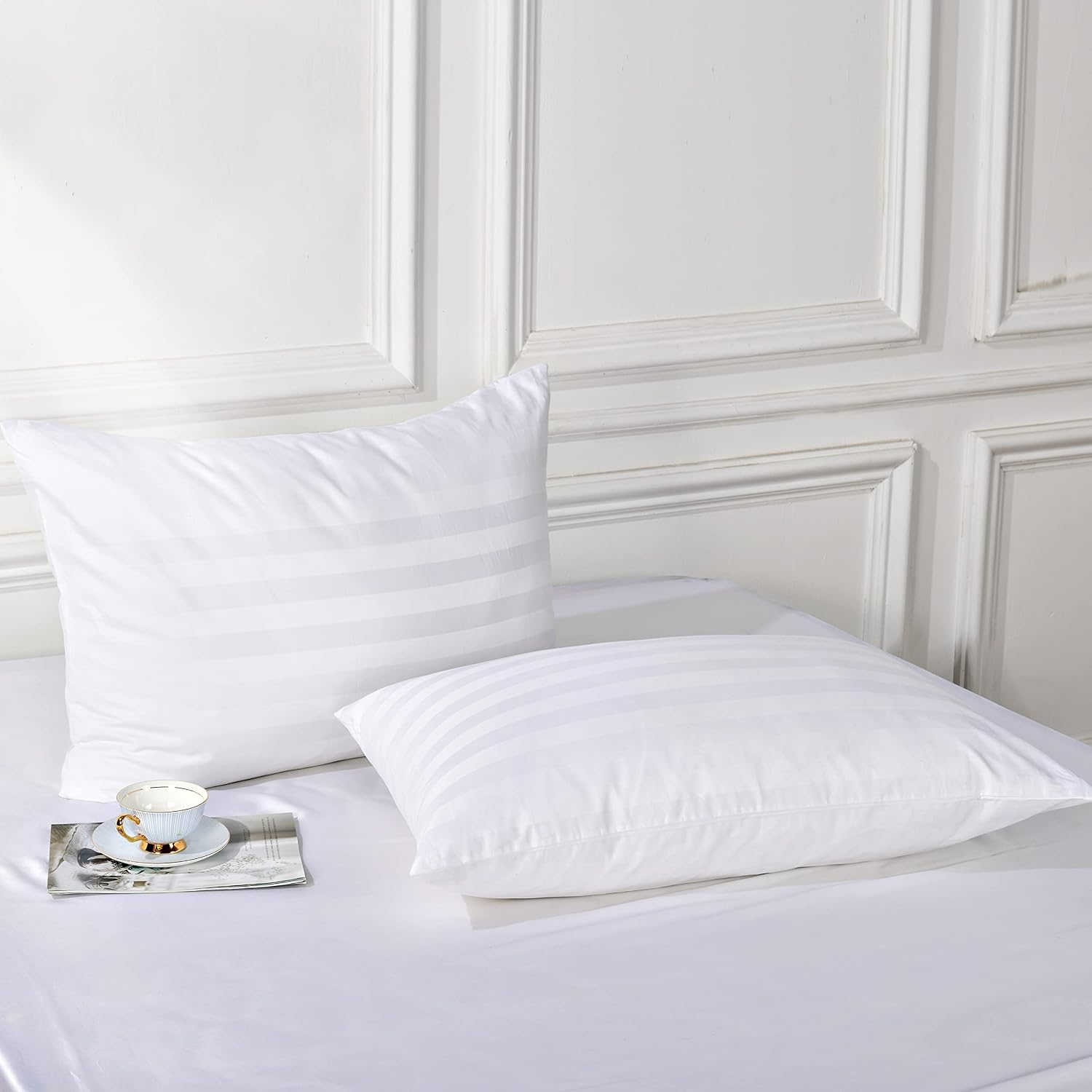 ShunjieHome 100% Egyptian Cotton Standard Pillow Protectors Set of 2, 400 Thread Count Sateen Weave Cooling Pillowcase, easy maintenance…