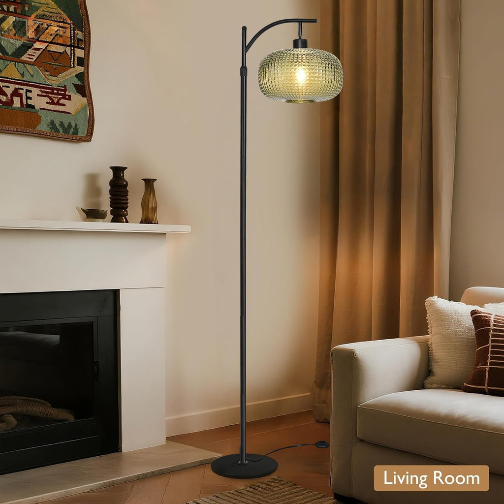 Floor Lamp for Living Room, Bedroom, Mid Century Modern Standing Lamp with Remote, Dimmable Brass Tall Lamp Dark Green Glass Lamp Vintage…