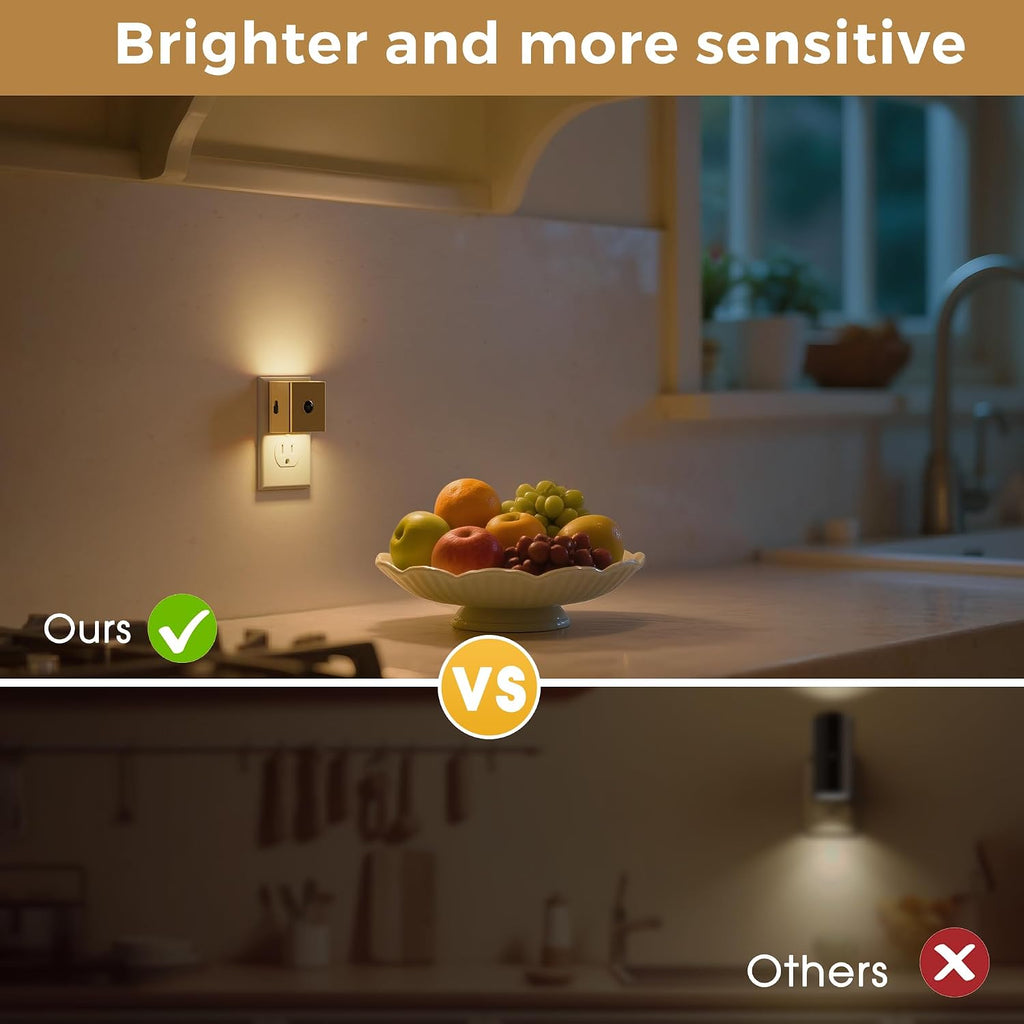 L LOHAS LED Night Light, Plug in Night Light with Motion Sensor and Dusk to Dawn Sensor, Brightness Adjustable,3000K Soft White, Gold…