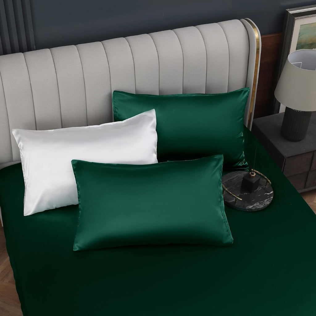 Homiest Blackish Green Satin Pillowcase for Hair and Skin, Standard Size Pillow Covers Luxury & Ultra Soft Pillow Cases Set of 2, Cooling…
