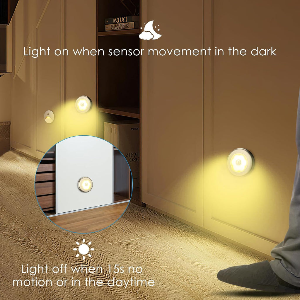 AMIR 3.15” Motion Sensor Light, 6 Pack Cordless Battery-Powered LED Night Light, Stick-Anywhere Closet Lights Stair Lights, Safe Lights…