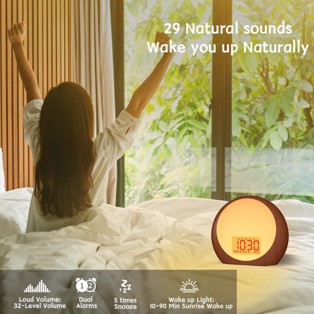 Wake Up Light Sunrise Alarm Clock White Noise Machine with Sunrise Sunset Simulation for Heavy Sleepers Kids Bedroom Dual Alarms Snooze…