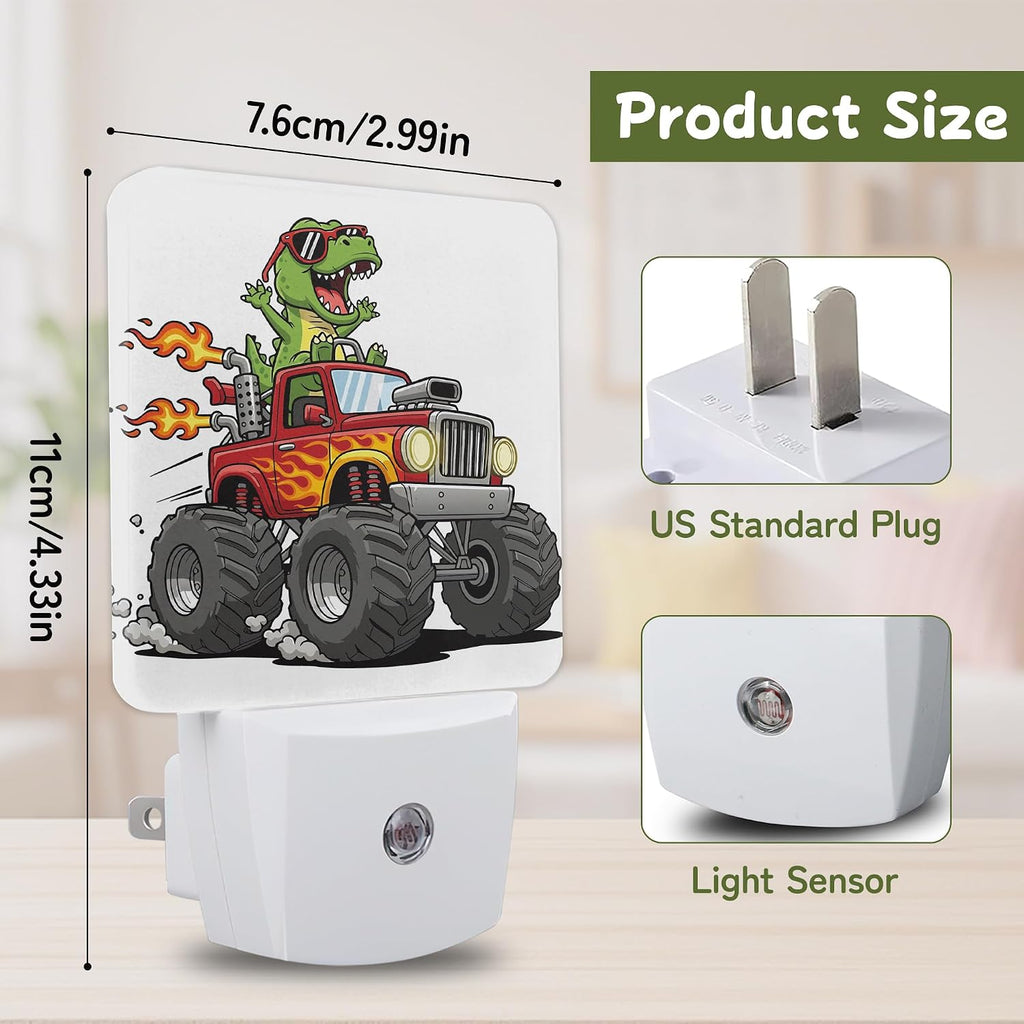 Night Light, Dinosaur Truck Night Lights Plug into Wall Decor for Bedroom Bathroom Hallway Kitchen, Dusk to Dawn Sensor Gift for Women…
