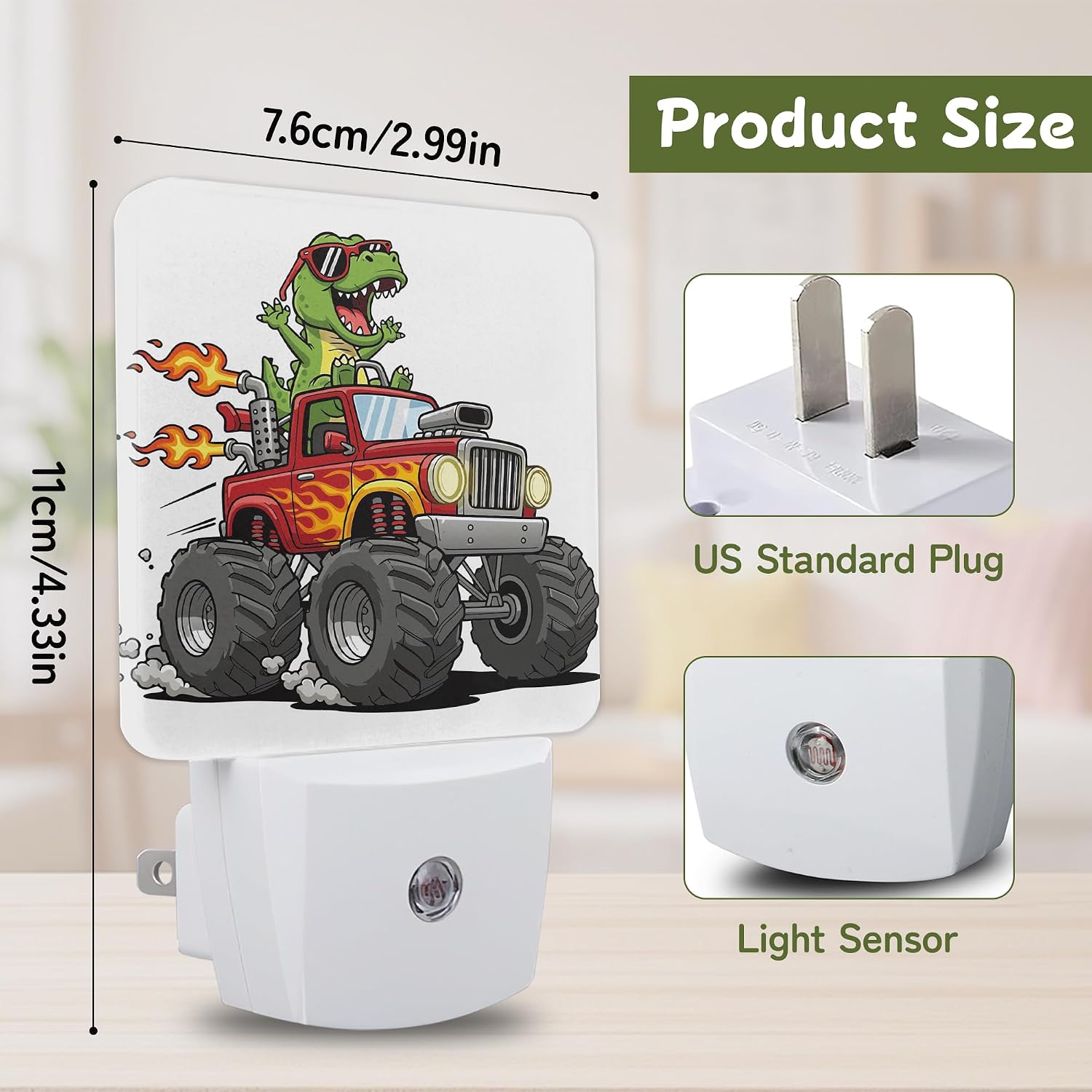 Night Light, Dinosaur Truck Night Lights Plug into Wall Decor for Bedroom Bathroom Hallway Kitchen, Dusk to Dawn Sensor Gift for Women…
