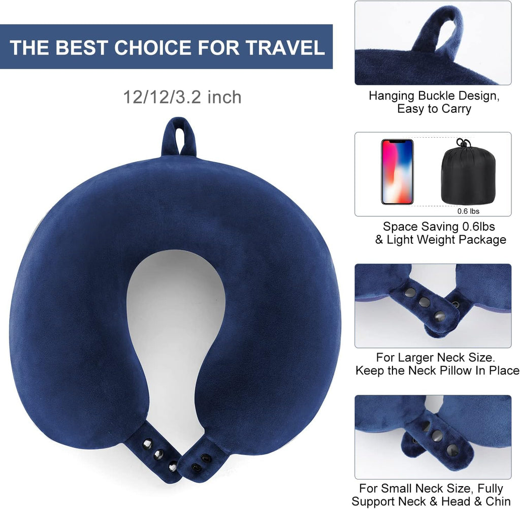TALLGO Travel Pillow, Best Memory Foam Neck Pillow Head Support Soft Pillow for Sleeping Rest, Airplane Car & Home Use (Dark blue1)