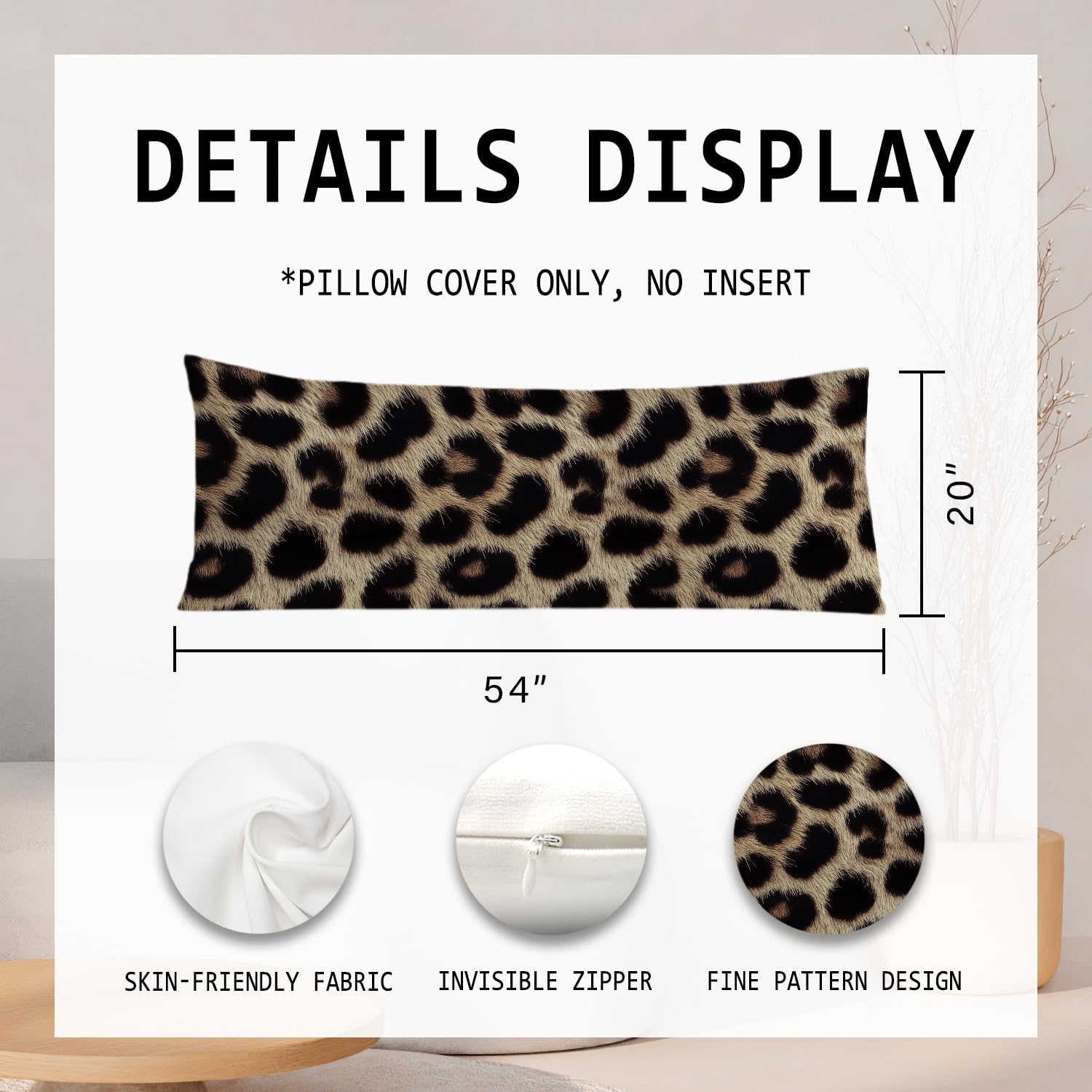 Brown and Black Leopard Print 20x54 Body Pillow Cover, Cheetah Print Room Decor, Trendy Wild Animal Print Decorative Long Body Pillow…