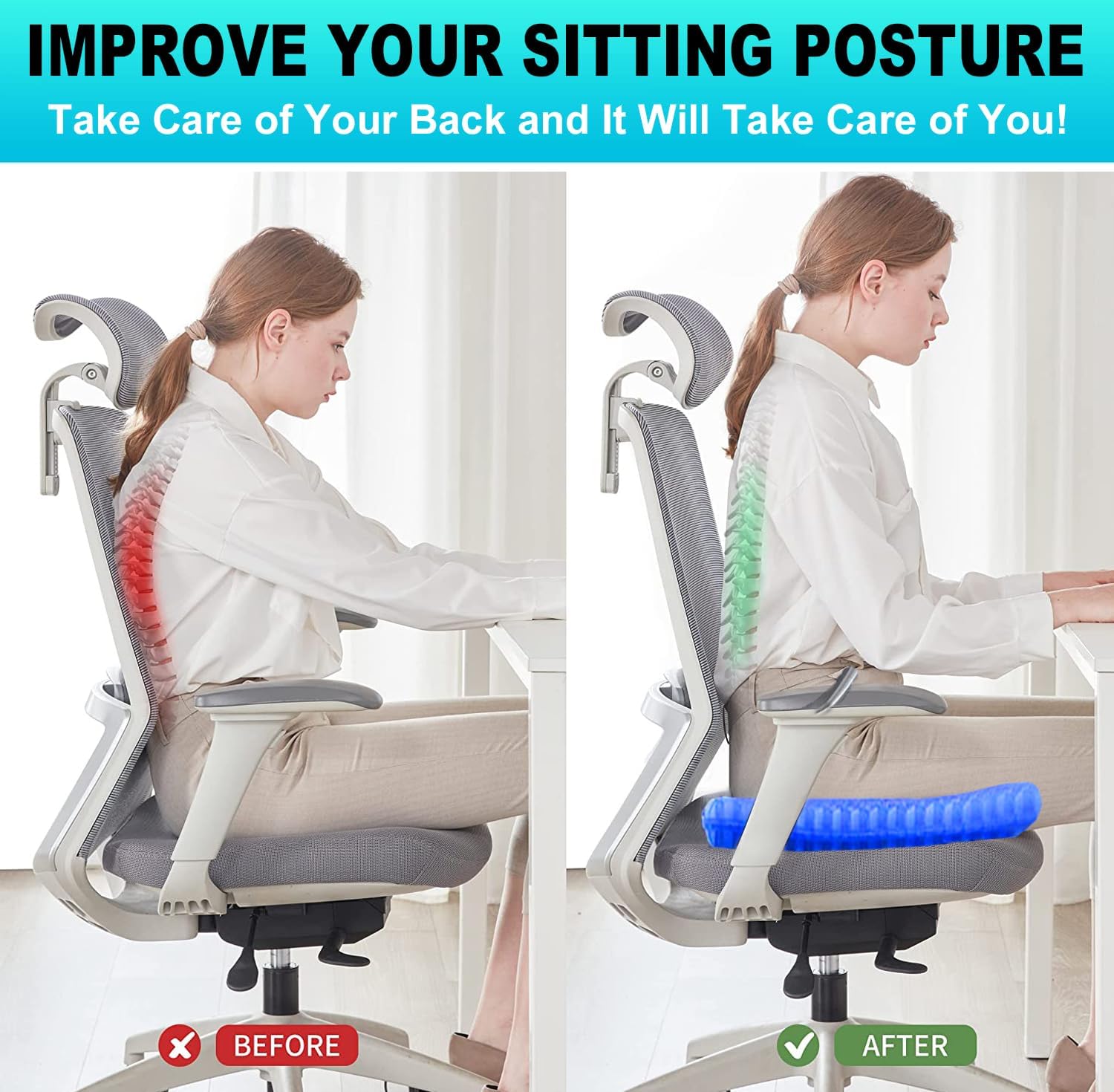 Helishy Gel Seat Cushion for Long Sitting - 1.65inch Double Thick Cooling Egg Cushion for Back, Hip, Sciatica, Coccyx, Tailbone - Office Ch…