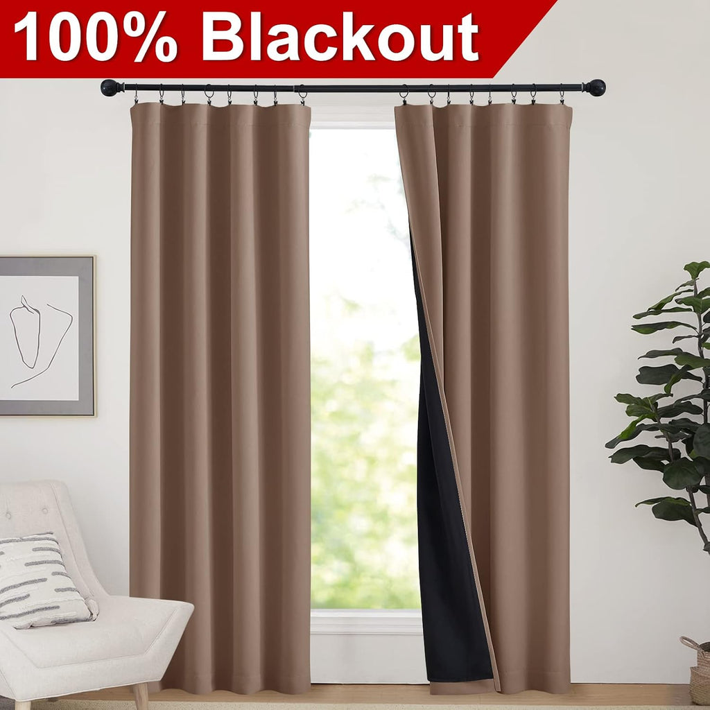 Nicetown Warm Curtains for Winter, 100% Blackout Curtains Thermal, Noise Reduction and Privacy Curtains for Patio Door, Black Lined Blackou…