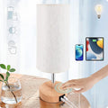 Yarra-Decor Bedside Lamp with USB A+C Port - Touch Control Table Lamp for Bedroom Wood 3 Way Dimmable Nightstand Lamp with Round Flaxen…