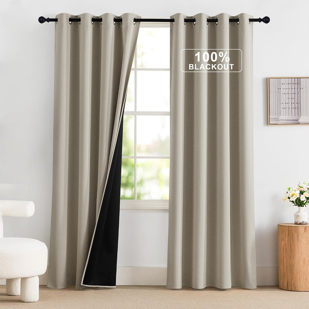 NICETOWN 100% Blackout Curtains 52 x 84 inches Long, Farmhouse Curtains Set of 2 Panels Thermal Insulated Privacy Window Curtains for…