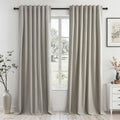 Topfinel Flax Grey Blackout Curtains 95 Inch Length 2 Panels for Dining Room Darkening Curtain for Bedroom Linen Textured 100% Black Out Su…