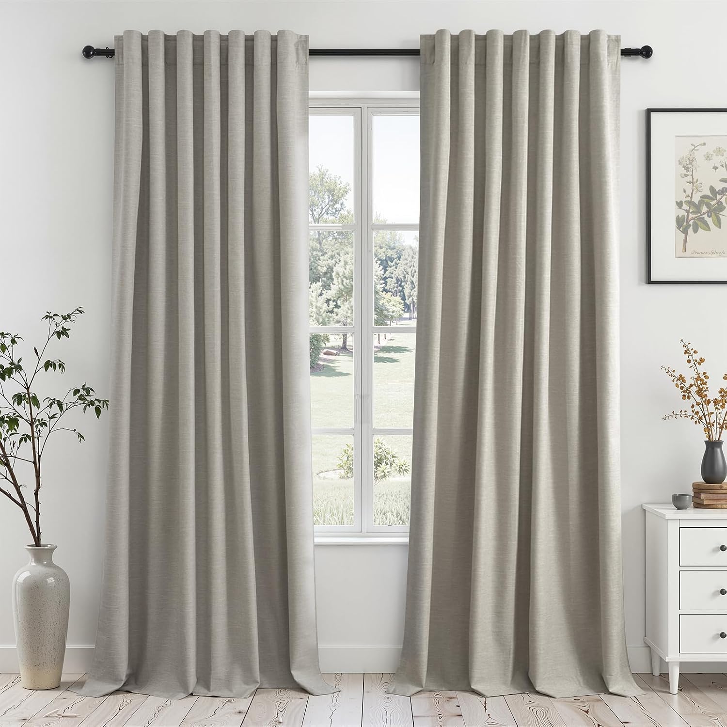 Topfinel Flax Grey Blackout Curtains 95 Inch Length 2 Panels for Dining Room Darkening Curtain for Bedroom Linen Textured 100% Black Out Su…