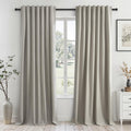 Topfinel 100% Blackout Grey Linen 96 Inch Length Curtains for Living Room 100% Blackout Pleated Drapes Noise Reducing Thermal Insulated Cur…
