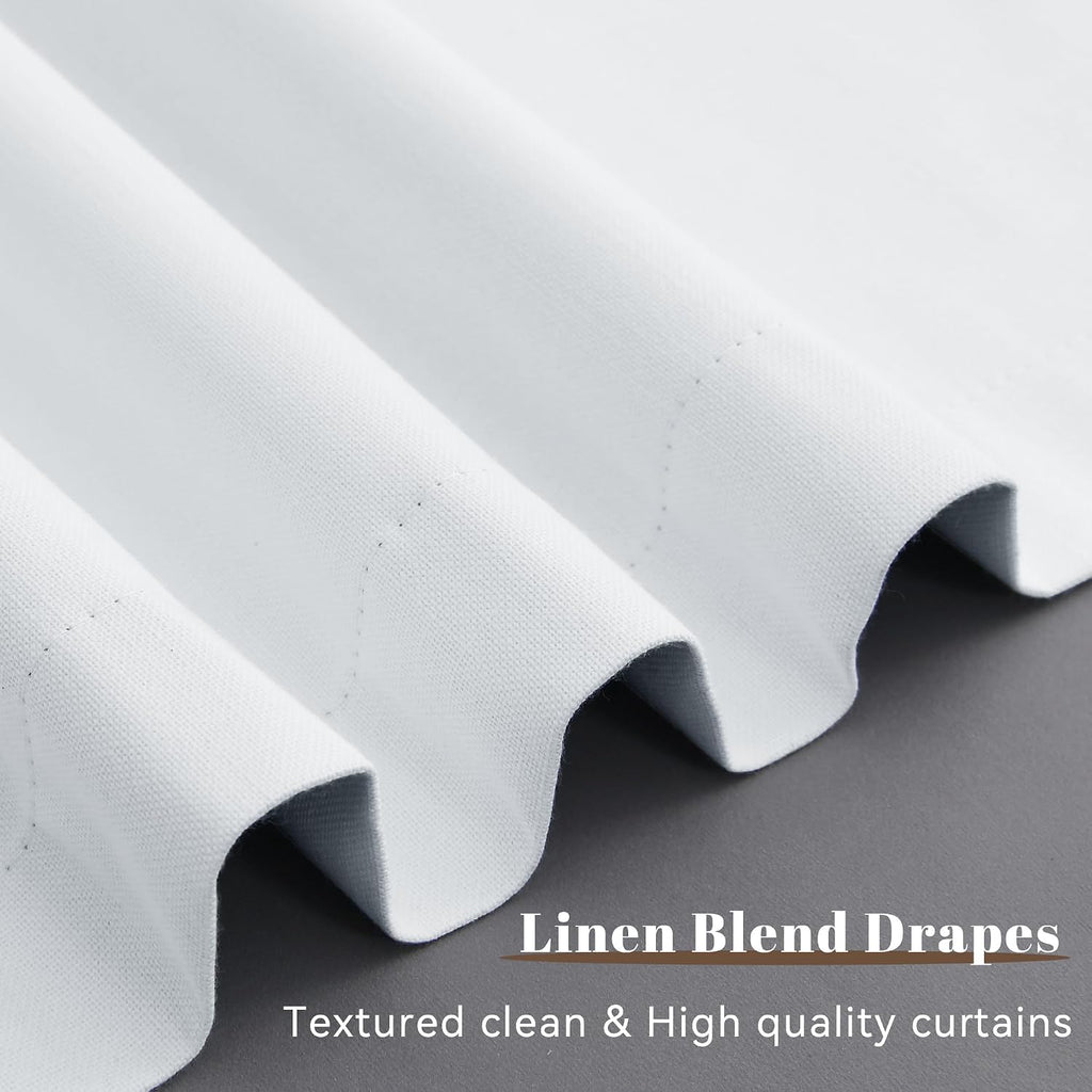 Guken White Linen 100% Blackout Curtains for Bedroom 2 Panels Set 120 Inches Long Modern Black Out Room Darkening Noise Cancelling Back Tab…
