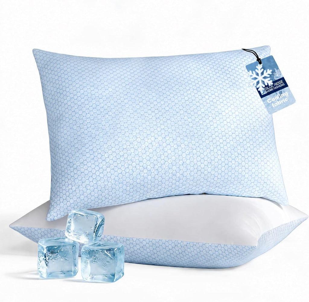 Blue Ridge Home Fashions Cooling Pillows Queen Size Set of 2, Dual-Sided Cooling & Breathable Cotton Design, Down Alternative Pillows for…
