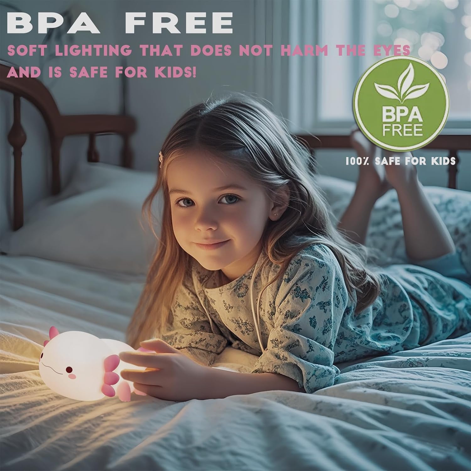 HAPPYBAG Axolotl Night Light, Cute Axolotl lamp Gifts for Kids, Dimmable Silicone Animal Nursery Night Light, Kawaii Rechargeable Bedside…