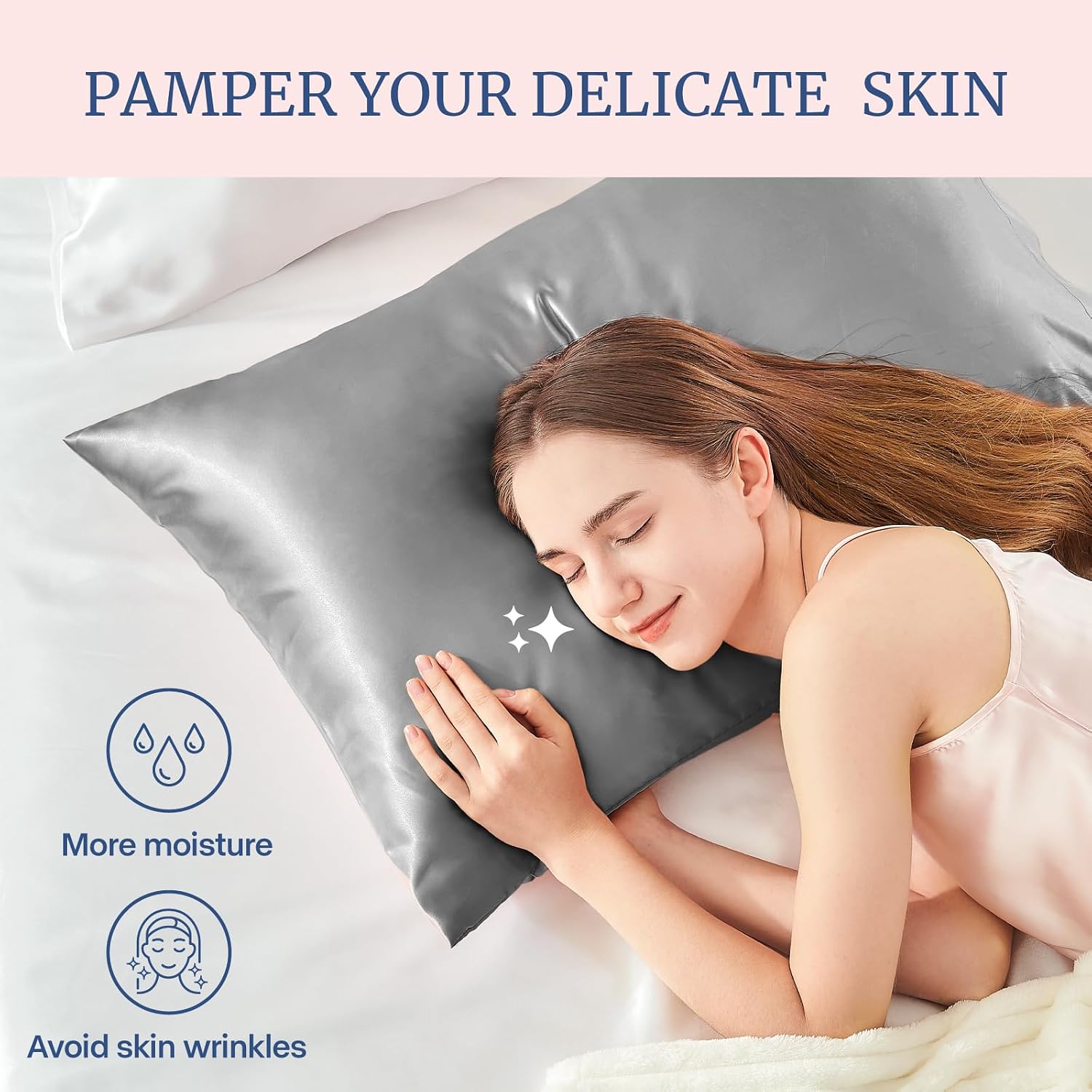 Bedelite Satin Pillowcase for Hair and Skin, Super Soft and Cooling Similar to Silk Pillow Cases 2 Pack with Envelope Closure, Gift for Wom…