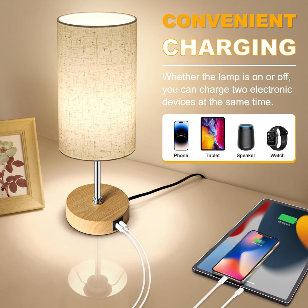 Unicozin Small Table Lamp, 3CCT & 7 RGB Color Changing, Dimmable Nightstand Lamp with Wood Grain Base, Touch Bedsides Lamp for Bedroom…