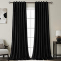 Nanspring Black 100% Blackout Linen Curtains for Bedroom 102 Inches Long Back Tab Thermal Insulated Vintage Farmhouse Decor Modern Black Ou…