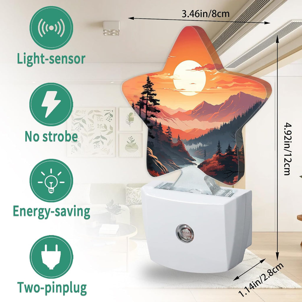Sunset Mountains Forest Star Night Light Plug in, Soft Glow Night Light for Kids Bedroom Nursery, Gentle Warm Light for Sleep, Compact…