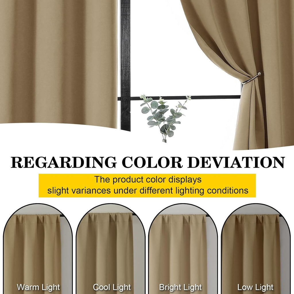 WelvetBLK Taupe Room Darkening Curtains for Bedroom Living Room 45 Inch Length 2 Panels Set, Soft Solid Thermal Insulated Rod Pocket Short…