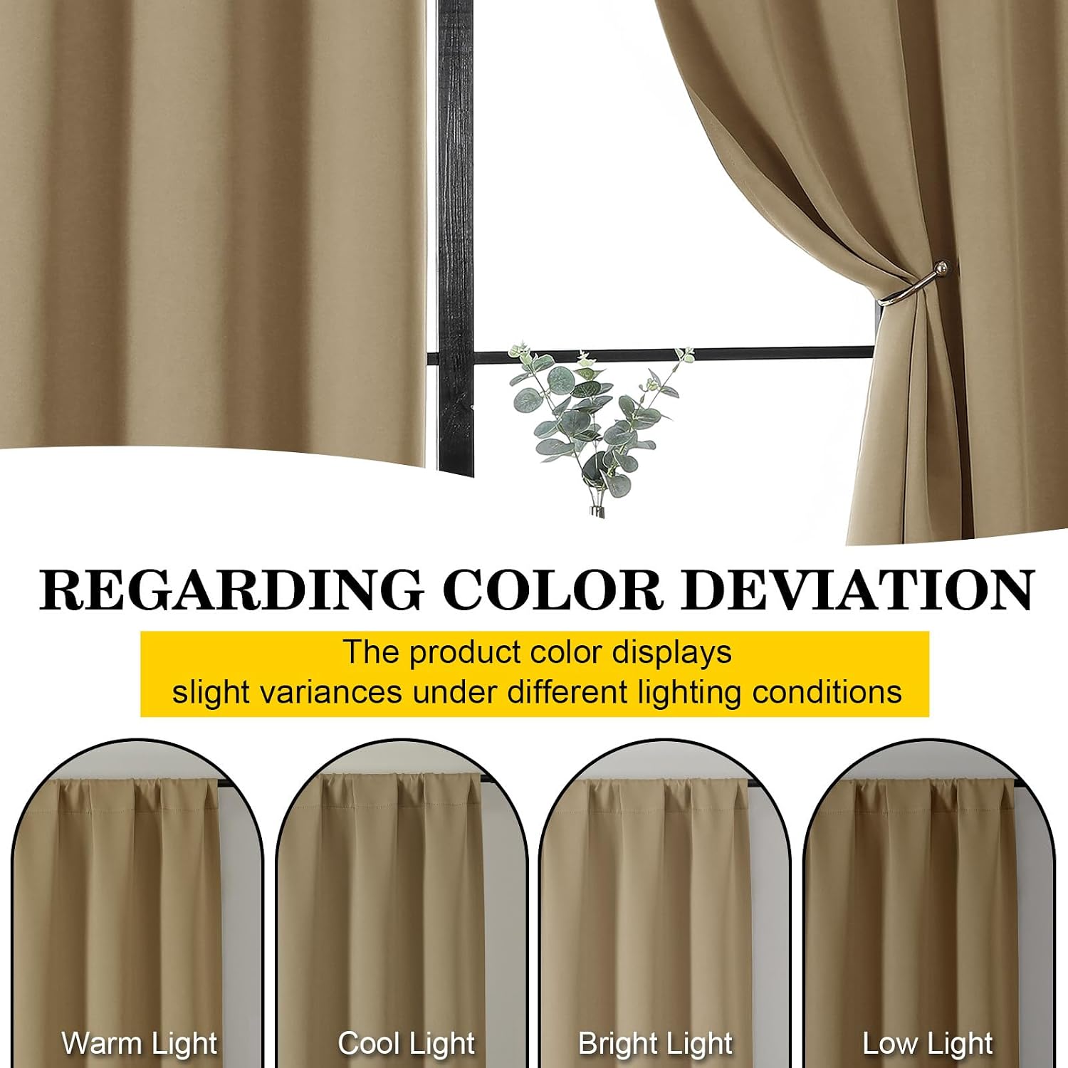 WelvetBLK Taupe Room Darkening Curtains for Bedroom Living Room 45 Inch Length 2 Panels Set, Soft Solid Thermal Insulated Rod Pocket Short…