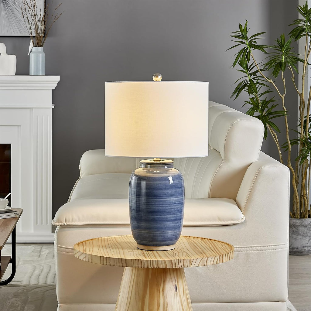 Maxax 25" Blue Table Lamp for Living Room, Modern Ceramic Lamp with White Shade, Coastal Blue Bedside Nightstand Lamp for Bedroom Home…