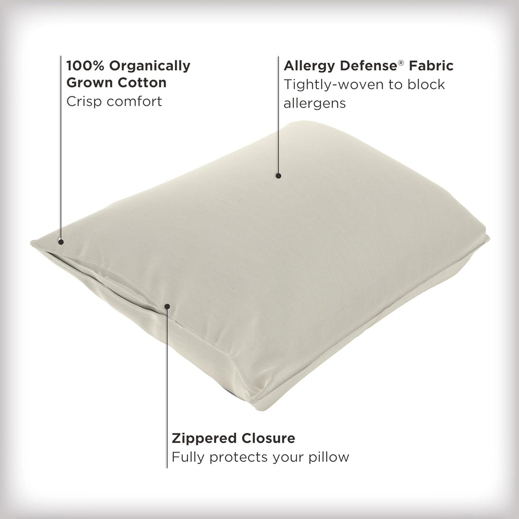 AllerEase Organically Grown Soft Cotton Allergy Defense Zippered Pillow Protector- King - 2 Pack 2 Pack Cotton