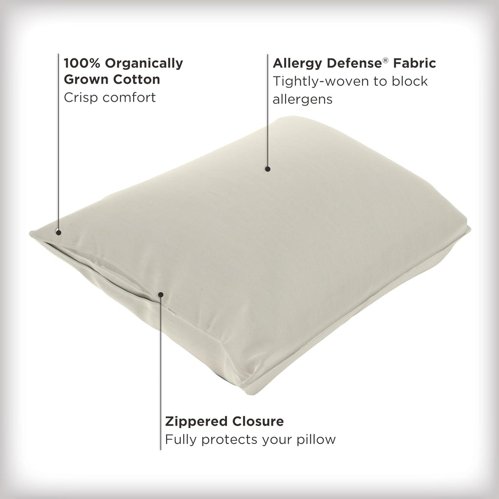 AllerEase Organically Grown Soft Cotton Allergy Defense Zippered Pillow Protector- Standard/Queen- 2 Pack 2 Pack Cotton