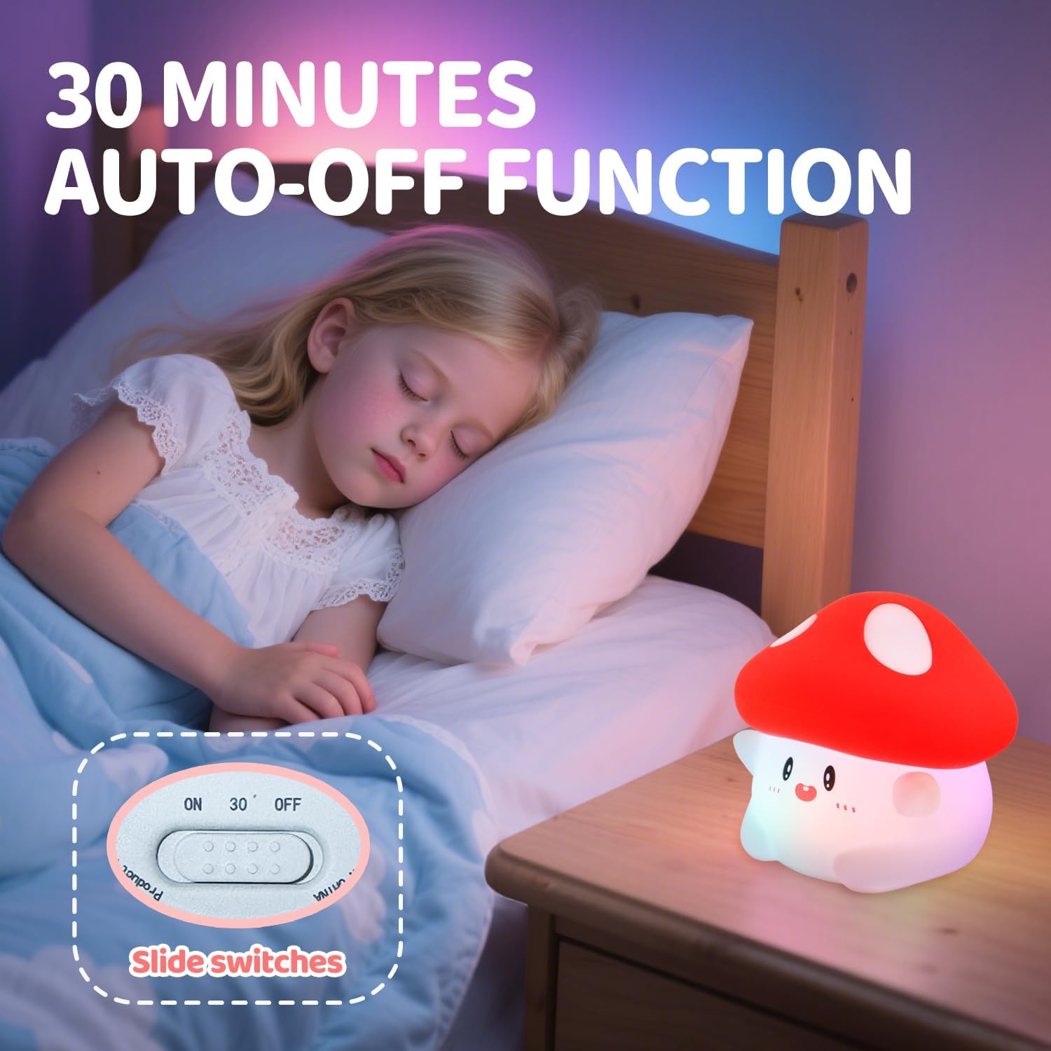 Rytinazzz Silicone Night Light for Kids, 50H Long Battery Mushroom Lamp, RGB Color Changing Mood Light, Gift for Kids, Rechargeable Tap…