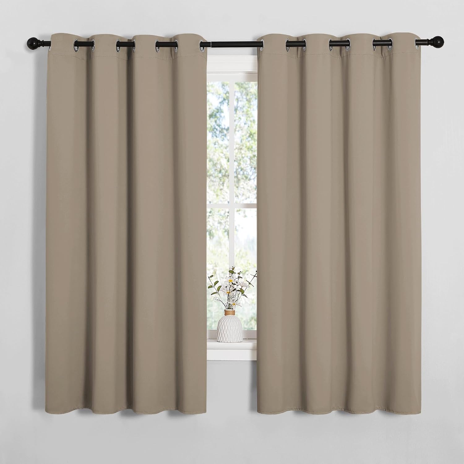 NICETOWN Bedroom Curtain Panels Blackout Draperies, Thermal Insulated Solid Grommet Blackout Curtains/Drapes (Taupe, 1 Pair, 55 by 68-inch)