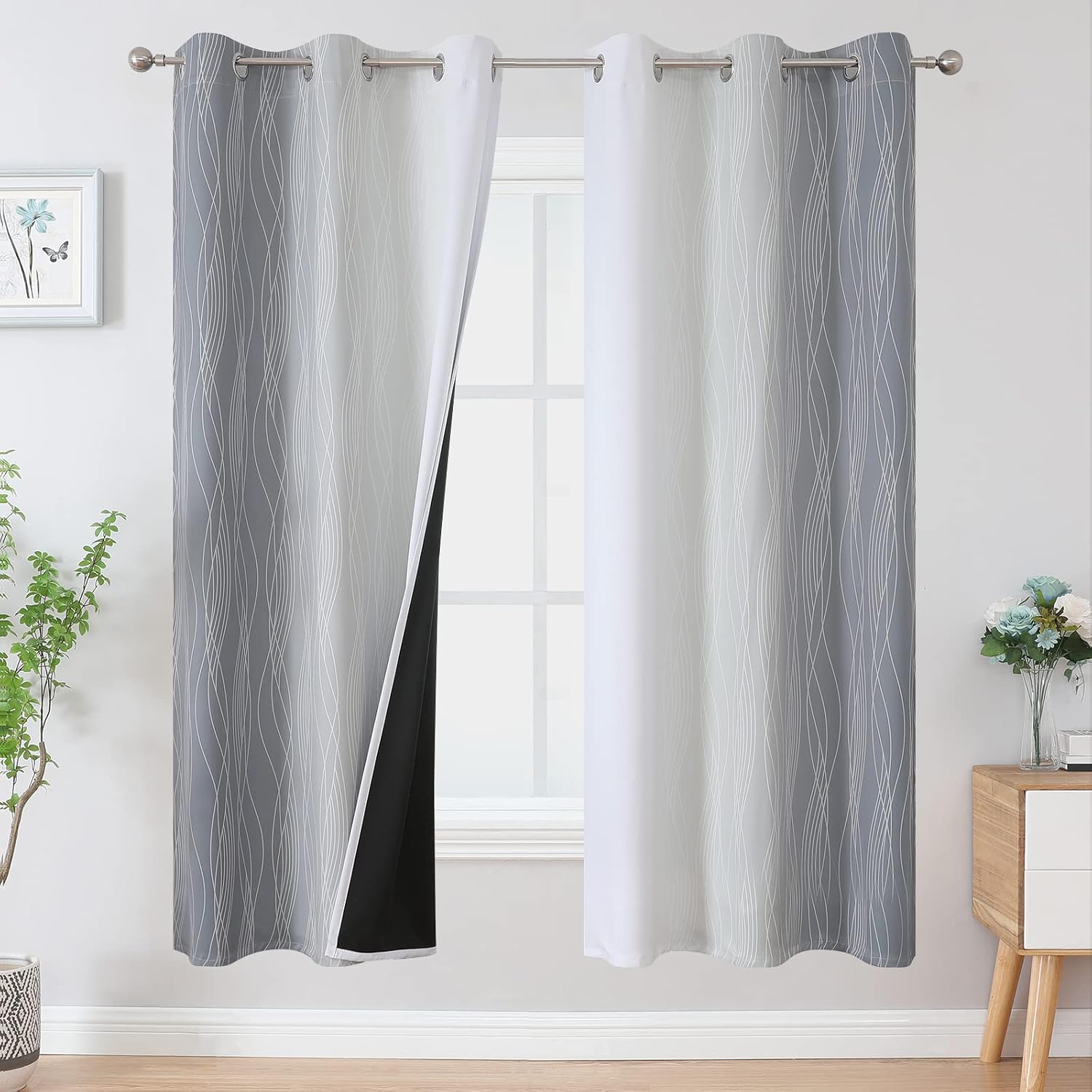 Estelartextiler Estelar Textiler Full Room Darkening Greyish White and Grey Blackout Curtains for Living Room, Ombre Thermal Insulated Full…