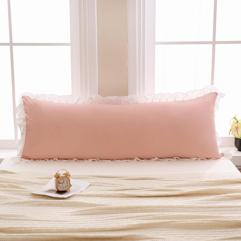 Merryword Pink Body Pillow Cover 20x54inches Reversible Long Pillowcase Ruffled Body Pillowcases Cute Pillowcase Pillow Sham (1 Body, Pink…