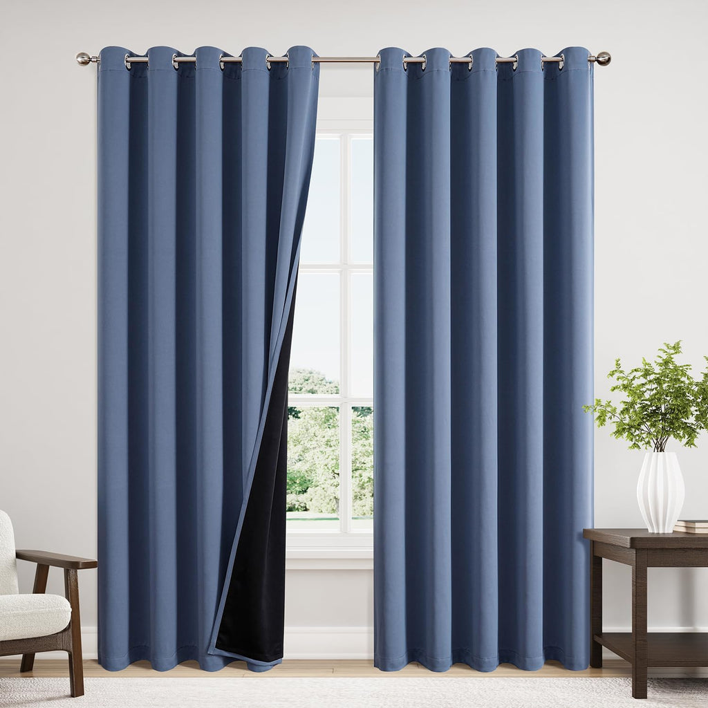 ChrisDowa 100% Blackout Curtains 84 inch Long for Bedroom with Black Liner, Extra Wide 2 Thick Layers Total Blackout Thermal Insulated Grom…