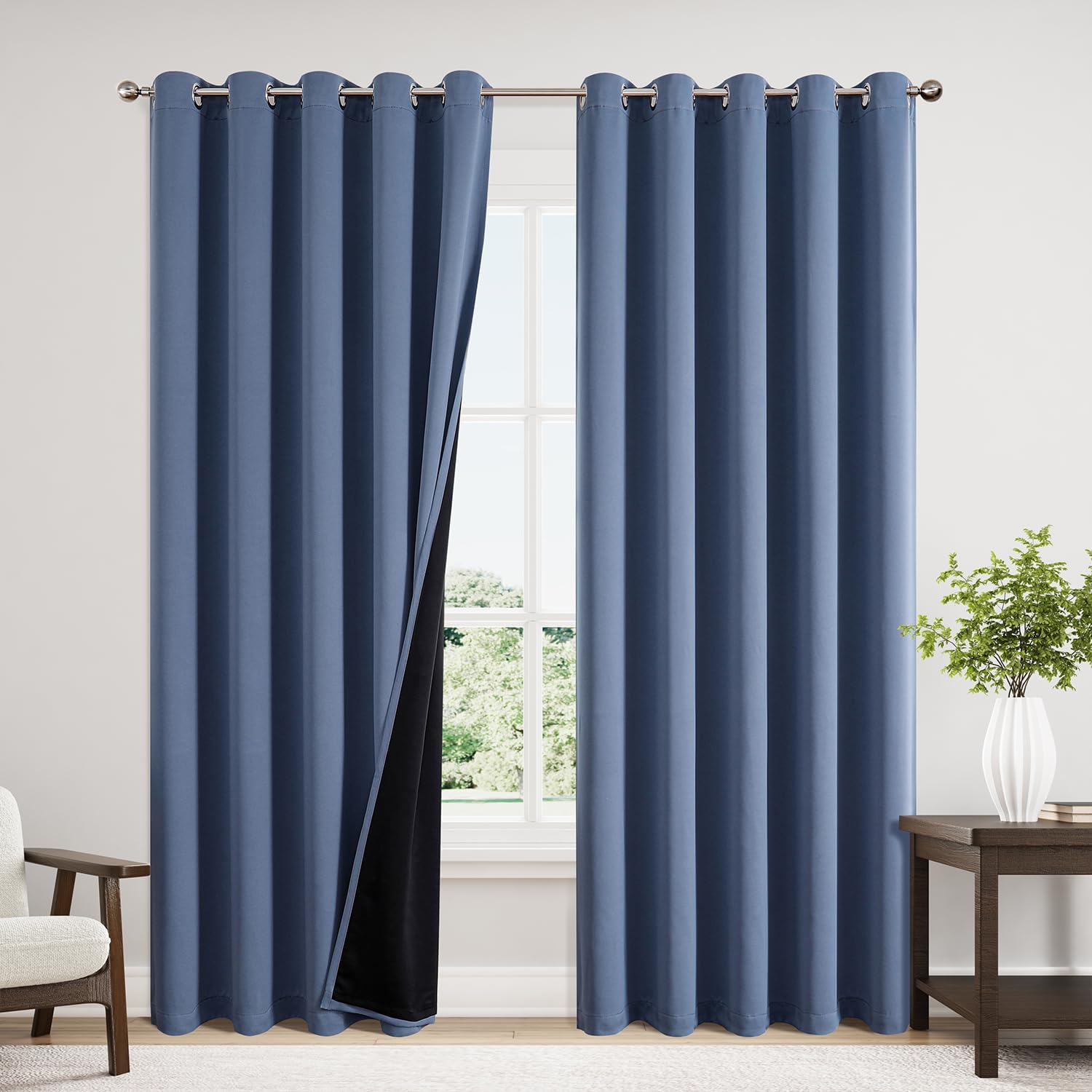 ChrisDowa 100% Blackout Curtains 84 inch Long for Bedroom with Black Liner, Extra Wide 2 Thick Layers Total Blackout Thermal Insulated Grom…
