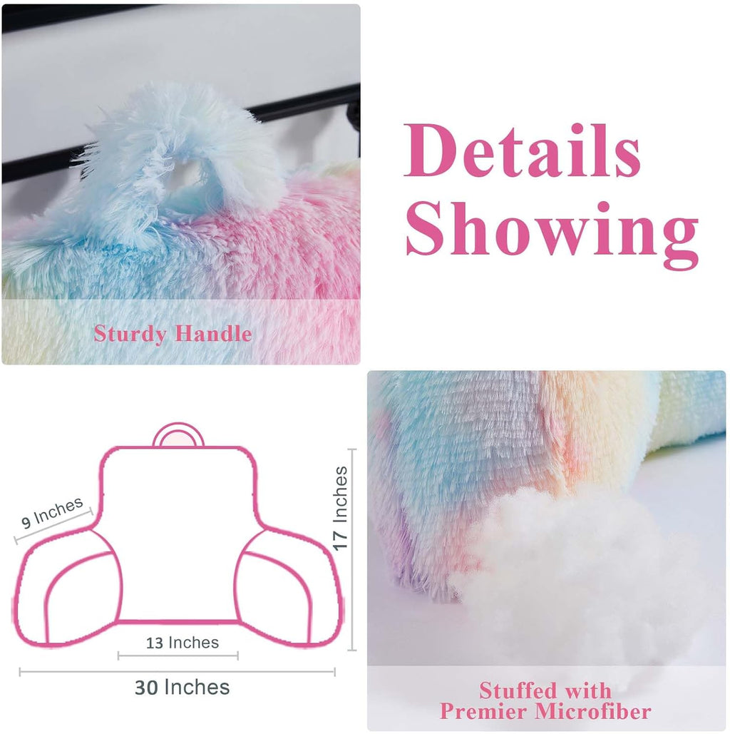 Bedriping Reading Pillow for Bed - Faux Fur Backrest Pillow with Arms, Reading & Bed Rest Pillows Rainbow Colors, Fluffy Sit Up Pillow, Stu…
