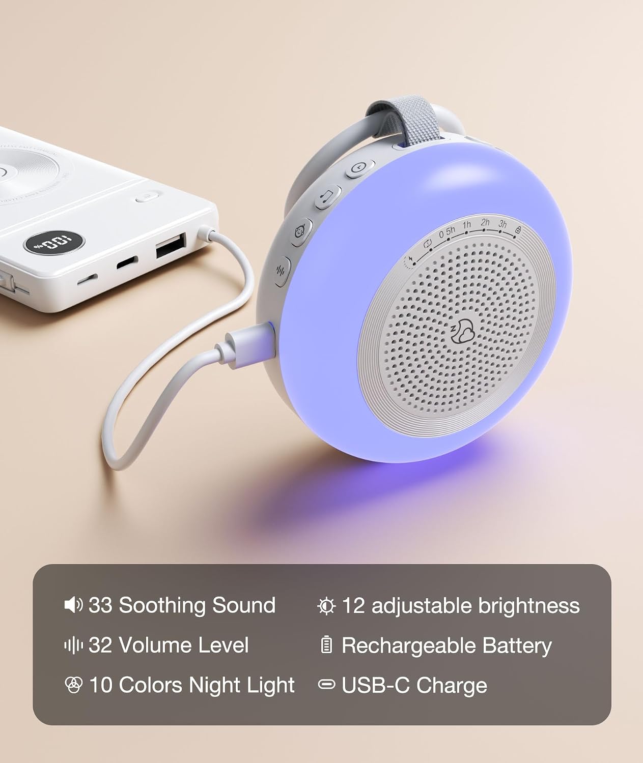 Portable Sound Machine for Baby, LEICEX White Noise Machine,33 Soothing Sound 10 Colors Night Light Sleep Machine for Baby Kids, Timer and…