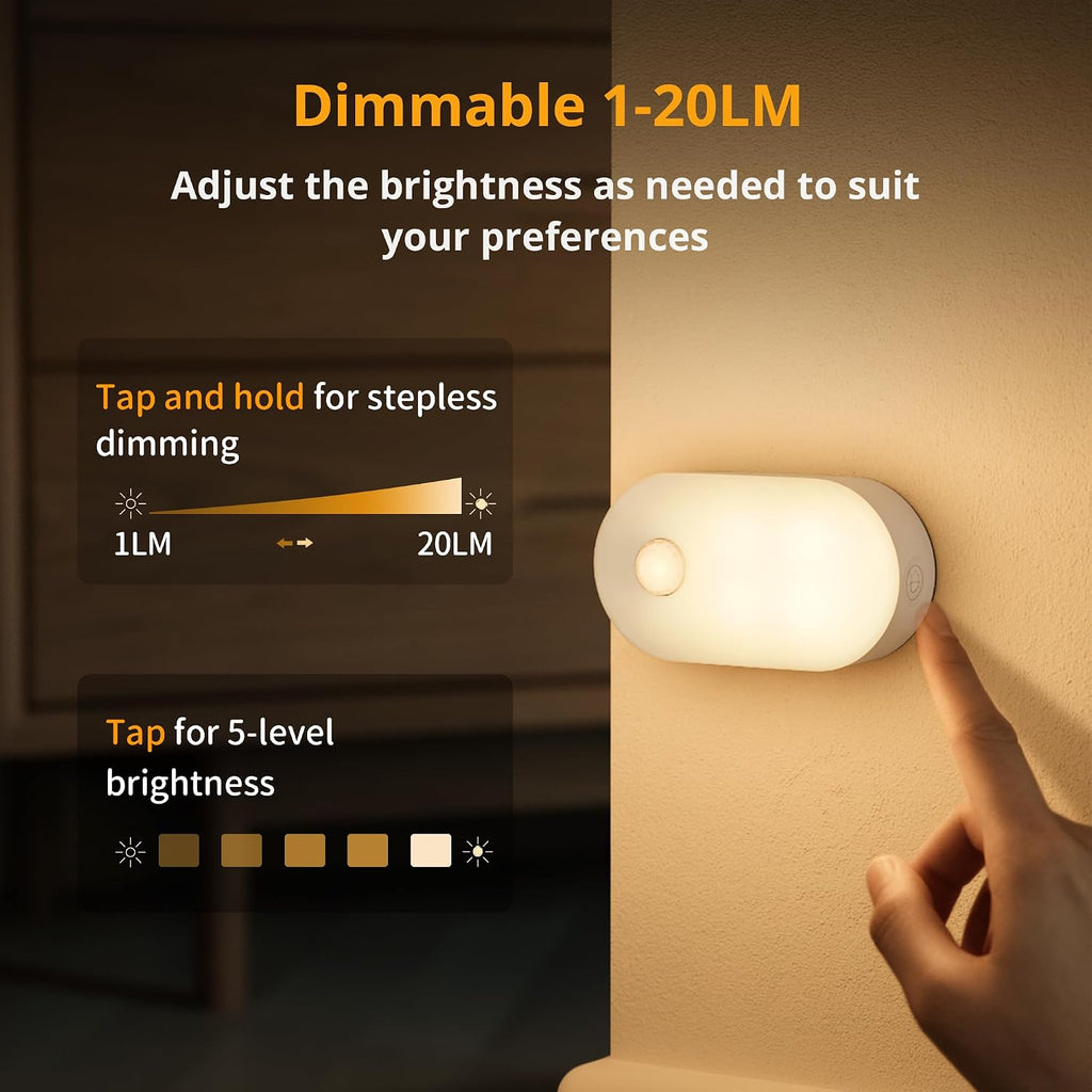 Lyridz Rechargeable Battery Night Light with Motion Sensor, Portable Mini Warm White LED Stick-on Closet Light, Adjustable Brightness for B…