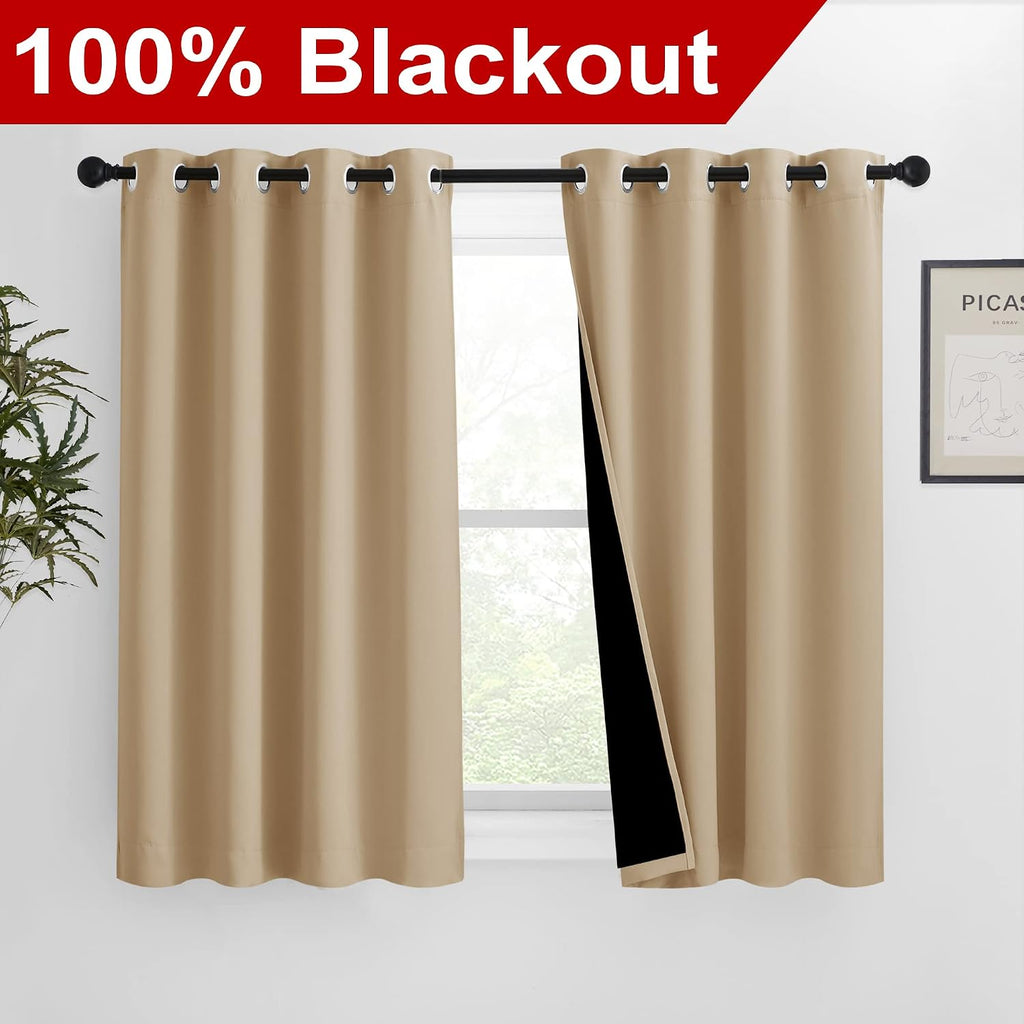 Nicetown Bedroom Full Blackout Curtain Panels, Super Thick Insulated Grommet Drapes, Double-Layer Blackout Draperies with Black Liner for S…