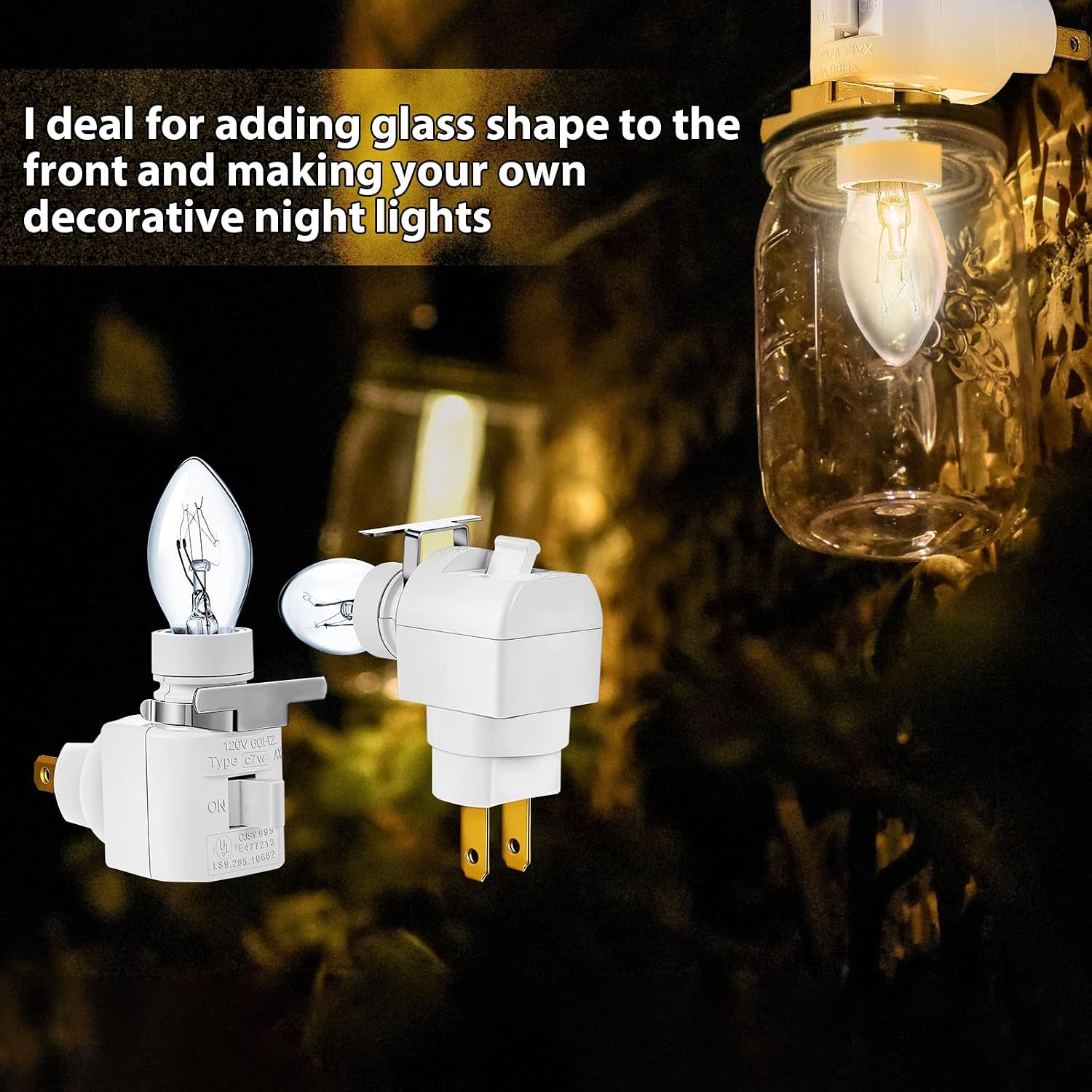 4 Sets Plug in Night Light 120V Night Lights Plug into Wall Includes 7W E12 Bulb and Metal Clips Nightlight Plugin, White