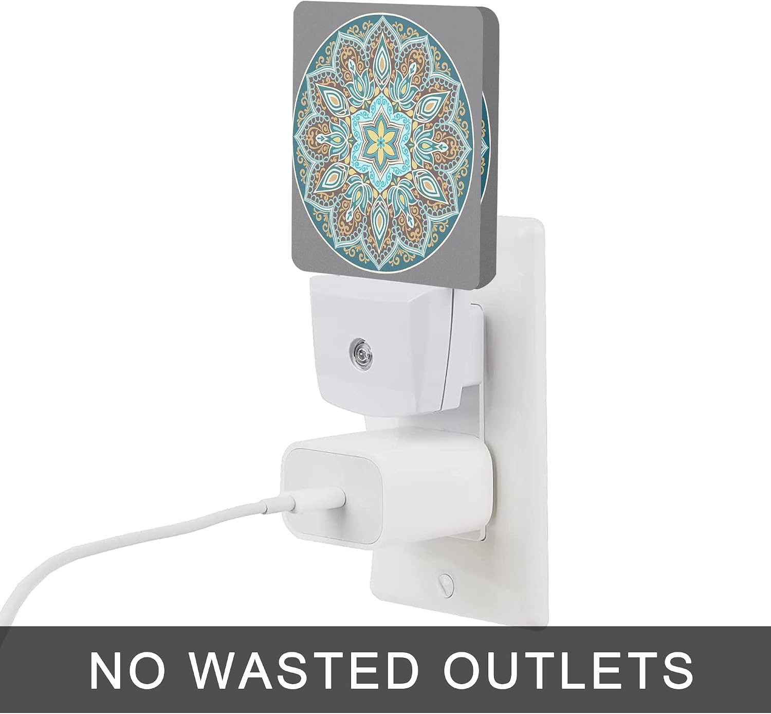 Mandala Floral Night Light, Yellow and Brown Ethnic Style Plug-in Night Lights with Dusk-to-Dawn Sensor for Stairway/Hallway/Bedroom Sleep…